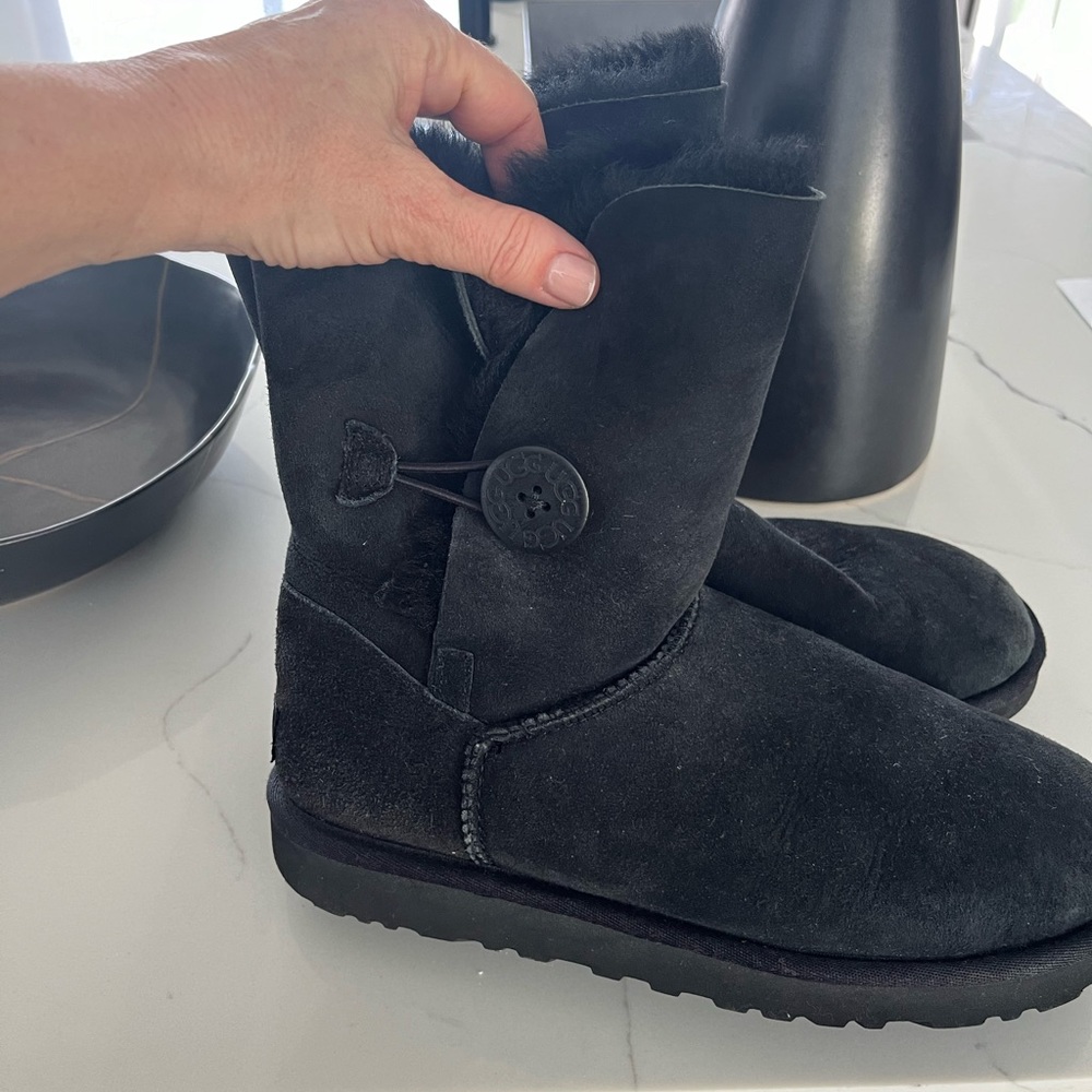 Black Ugg Booties With A Button On Side. Good Con… - image 6
